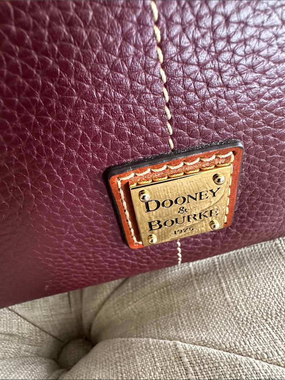 Dooney & Bourke Burgundy Pebble Leather Crossbody with Brown Trim - Picture 2 of 10
